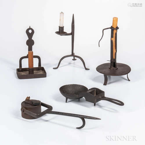 Five Early Wrought Iron Lighting Devices