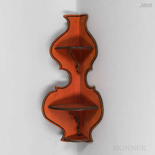 Red-painted Pine Shaped Corner Shelf