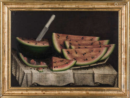 After Daniel McDowell (Mt. Vernon, Ohio, 1809-1885) Watermelon Wedges on a White Cloth