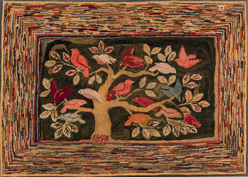 Hooked Rug with Birds in a Tree