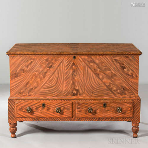 Grain-painted Pine and Poplar Blanket Chest over Drawers