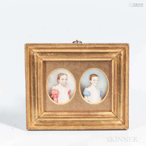 American School, Late 18th Century Two Portrait Miniatures, Reportedly Children of the Clark Family, Nantucket, Massachusetts