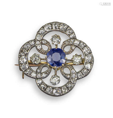 A Victorian sapphire and diamond quatrefoil brooch