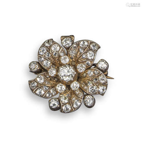 A Victorian diamond-set flower brooch pendant