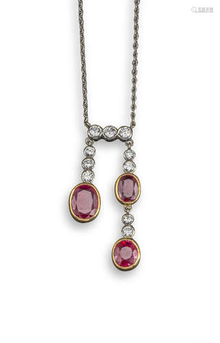 A ruby and diamond lavalier