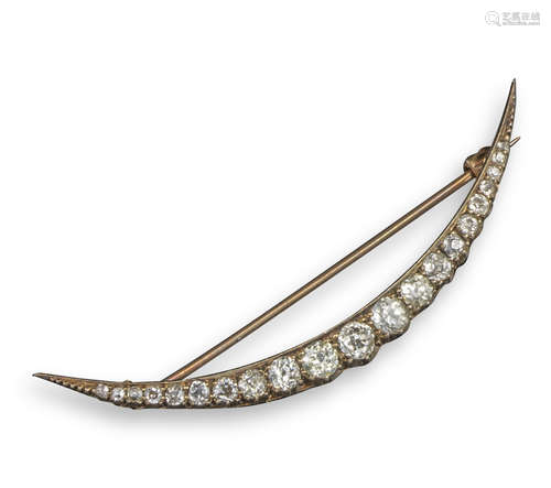 A Victorian diamond open crescent brooch