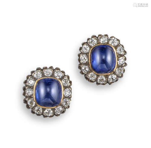 A pair of sapphire and diamond cluster earrings