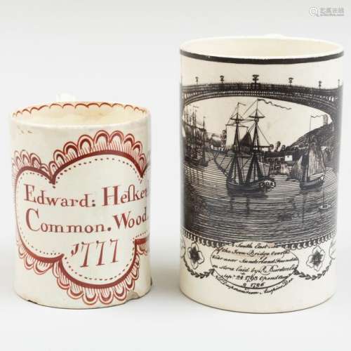 English Creamware Transfer Printed Mug and an Iron Red