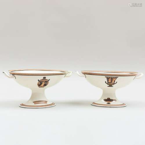 Pair of Wedgwood Creamware Two Handle Compotes Painted