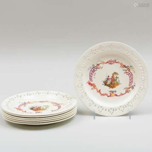 Set of Seven Wedgwood Creamware Plates with Reticulated