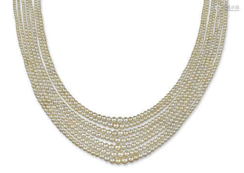 A seven-row natural pearl necklace