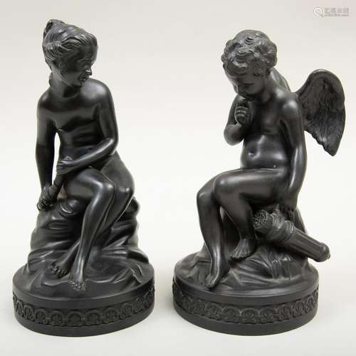 Pair of Wedgwood Black Basalt Figures of Cupid and