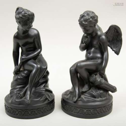 Pair of Wedgwood Black Basalt Figures of Cupid and