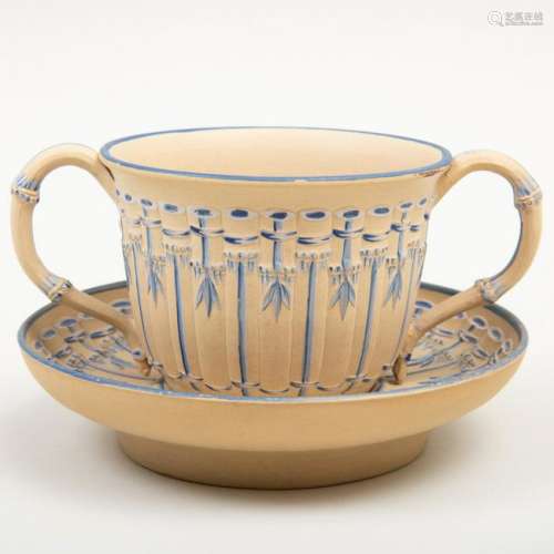 Wedgwood Caneware Two Handle Trembleuse Cup and Saucer