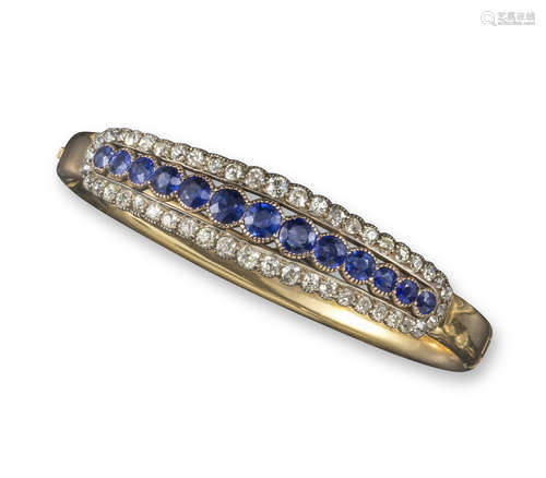 A late Victorian sapphire and diamond bangle