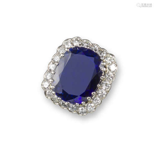 A large tanzanite and diamond cluster ring