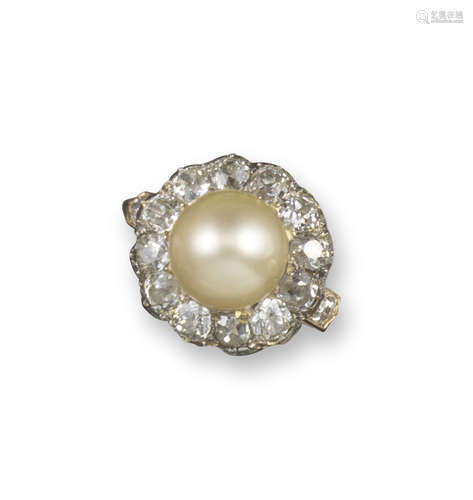 A 19th century natural pearl and diamond cluster ring