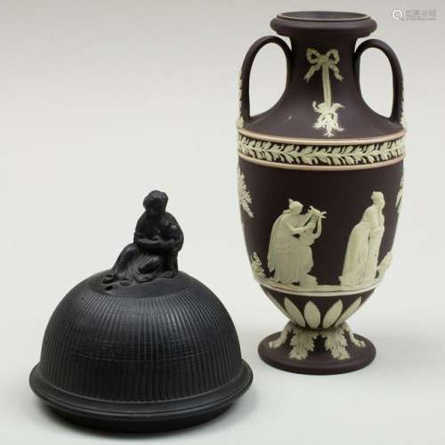 Small Wedgwood Black and White Jasperware Vase