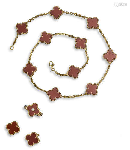 A carnelian and gold Alhambra suite of jewellery by Van Cleef & Arpels