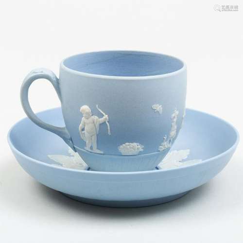 Wedgwood Blue and White Jasperware Cup and Saucer