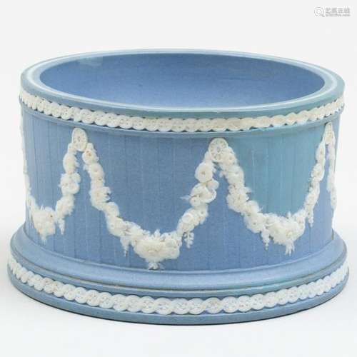 Wedgwood Blue and White Jasperware Cylindrical Salt