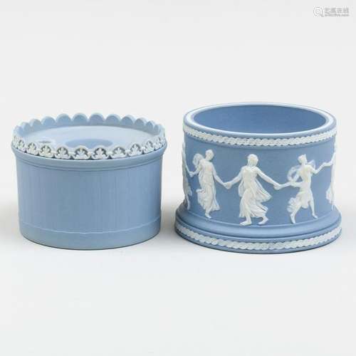 Wedgwood Blue And White Jasperware Salt Cellar and an