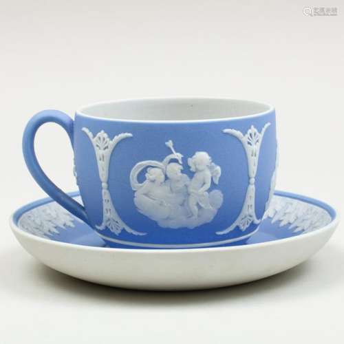 Wedgwood Blue and White Jasperware Cup and Saucer