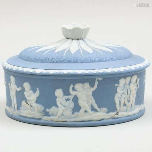 Wedgwood Blue and White Jasperware Oval Paint Box and