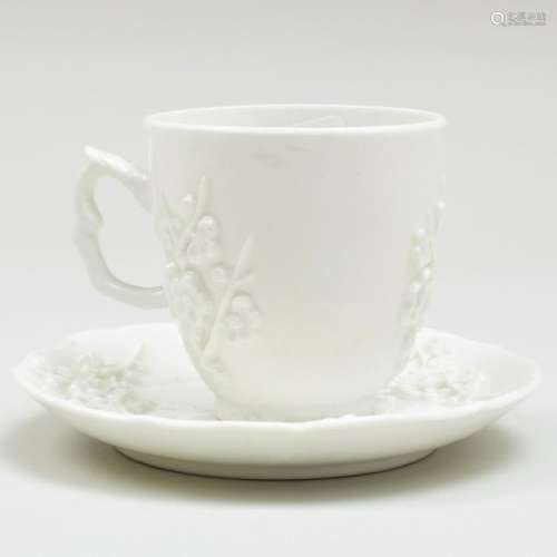 Bow White Glazed Porcelain Coffee Cup and Saucer with