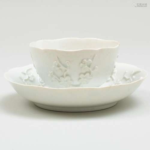 Bow White Glazed Porcelain Teabowl And Saucer with