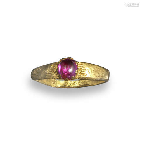 A late Medieval cabochon ruby-set gold ring