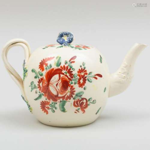 English Painted Creamware Teapot and Cover, Probably