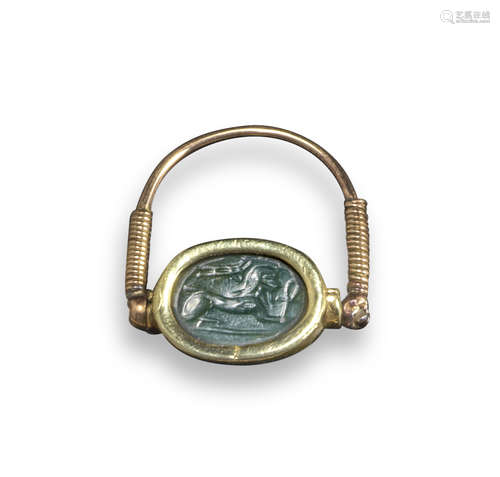 A green jasper Egyptian scarab intaglio