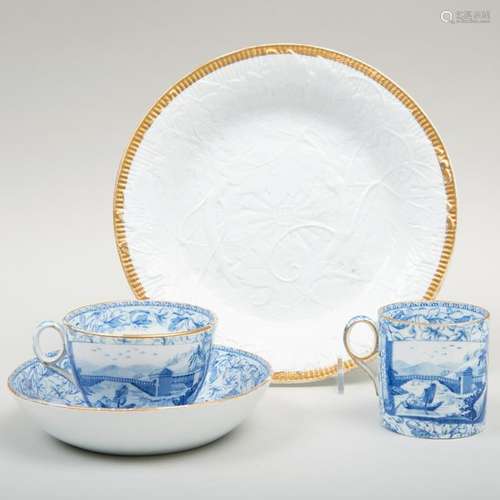 Wedgwood Blue Transfer Printed Porcelain Trio and a