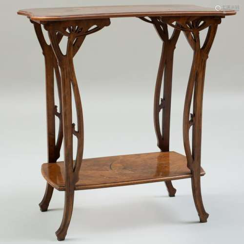 Art Nouveau Rosewood and Fruitwood Marquetry Concave