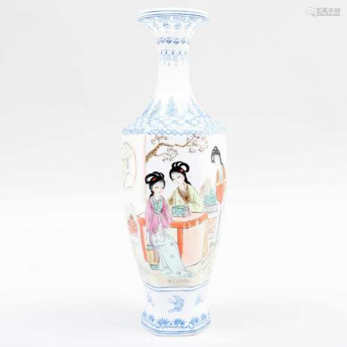 Chinese Eggshell Porcelain Hexagonal Vase with Beauties