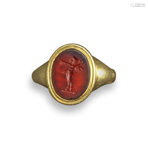 A carnelian intaglio depicting Pan