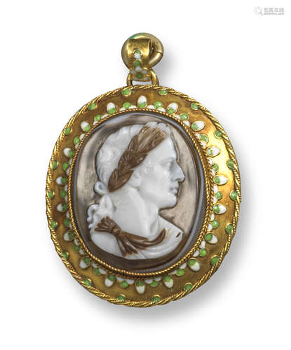 A late 18th century agate cameo depicting Julius Caesar