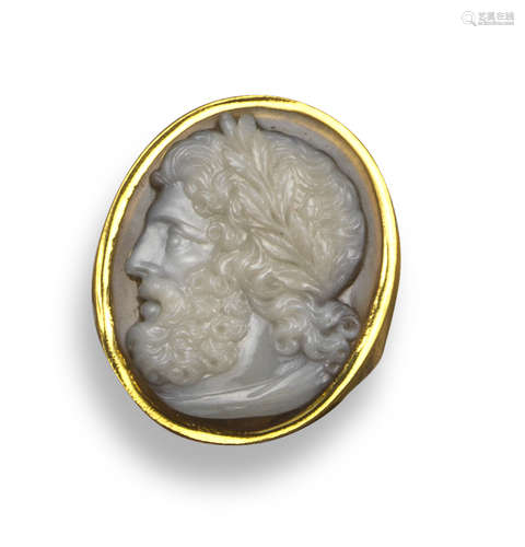 An 18th century agate cameo depicting Jupiter laureate