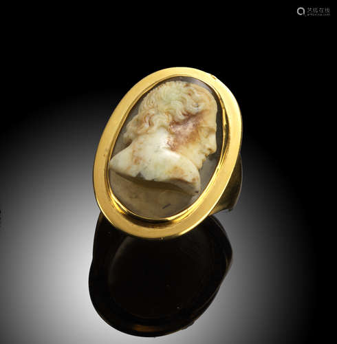 A late 18th - early 19th century deeply carved agate cameo depicting a Dioscuri