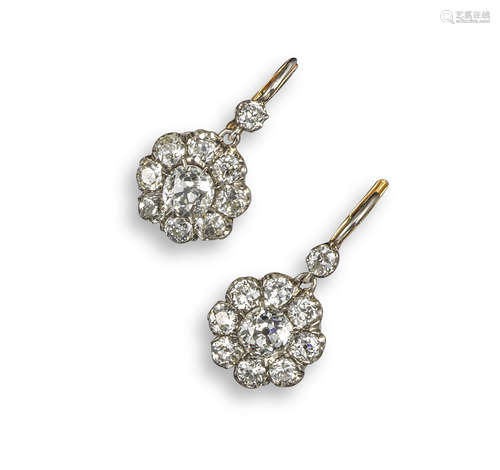 A pair of diamond cluster earrings