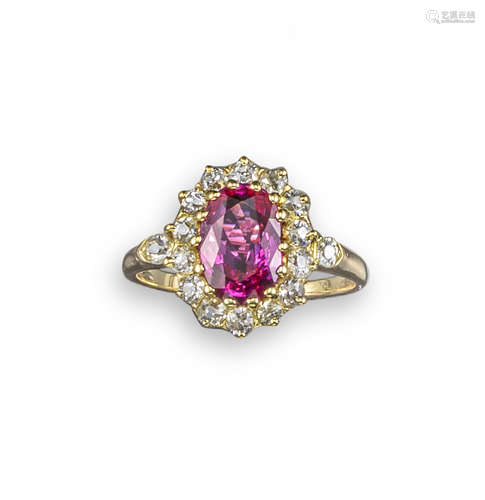 A ruby and diamond cluster ring