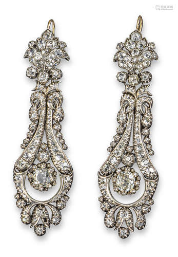 A pair of late 19th century diamond drop earrings