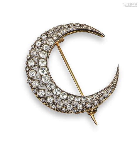 A late 19th century French diamond closed crescent brooch