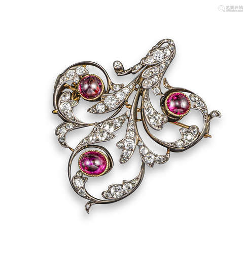 A late 19th century ruby and diamond brooch