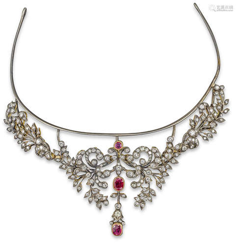 A ruby and diamond tiara/necklace