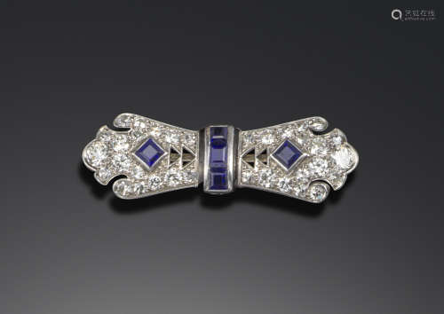 An Art Deco sapphire and diamond bow brooch by Cartier