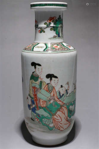 CHINESE PORCELAIN WUCAI BEAUTY AND BOY VASE