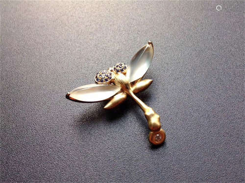 18K GOLD DIAMOND NATURAL JADEITE DRAGONFLY BROOCH