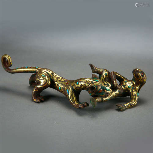 CHINESE SILVER GOLD TURQUOISE TIGER